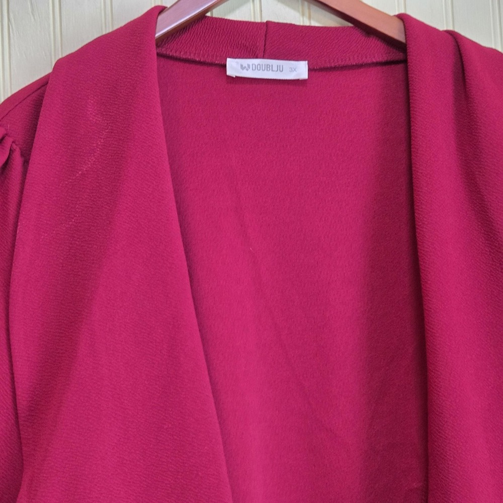 Doublju Jacket Womens Plus 3X Red Open Front Ruffle Knit 3/4 Sleeve Lightweight